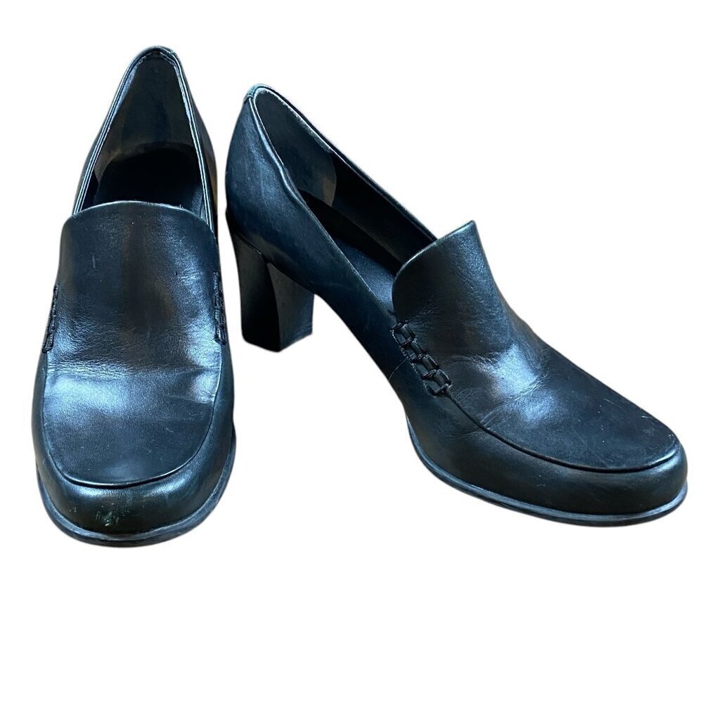 FRANCO SARTO Nolan Pump Loafers 7.5M Black Leather‎ #329D